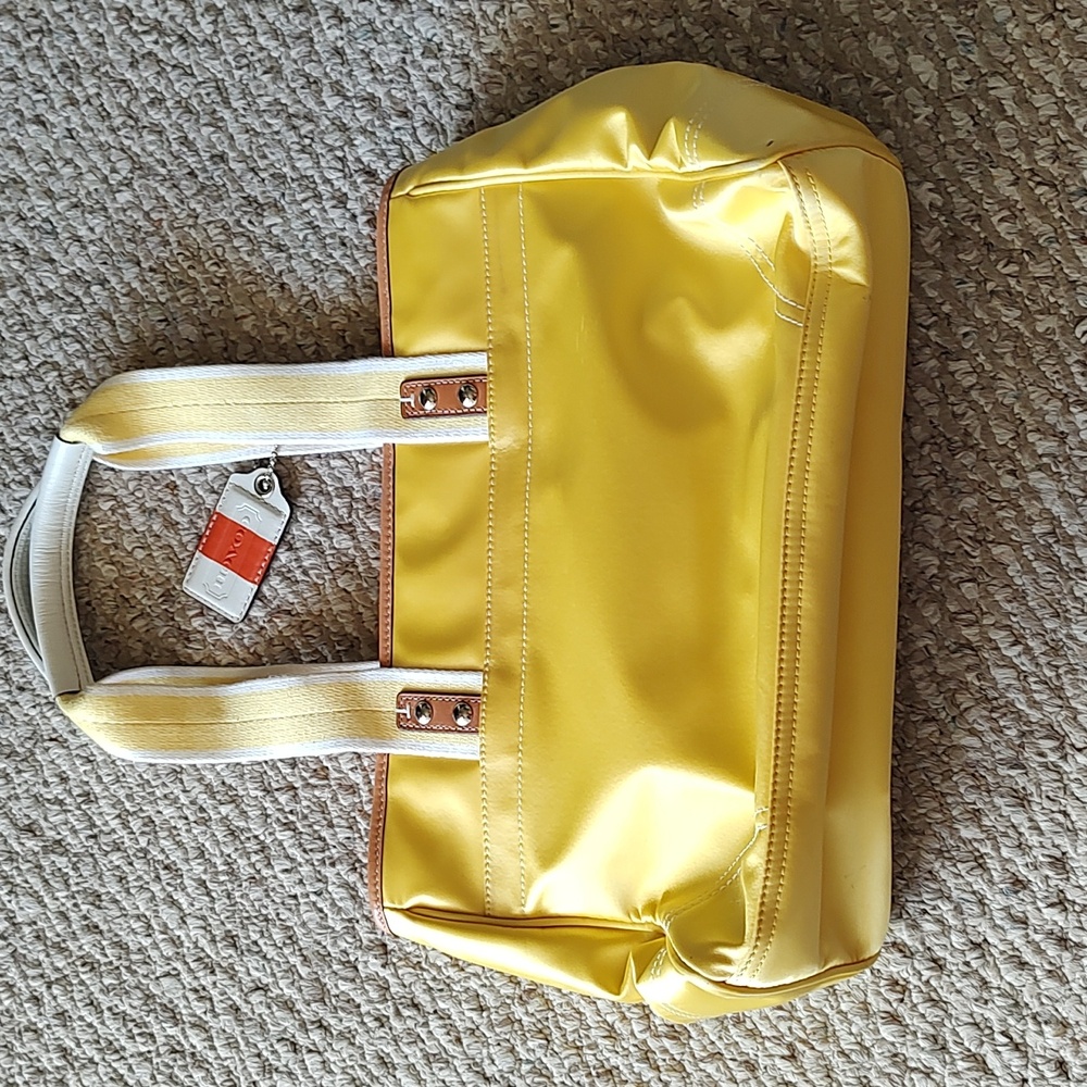Coach Yellow Nylon Tote with Cream Handles - Picture 2 of 10